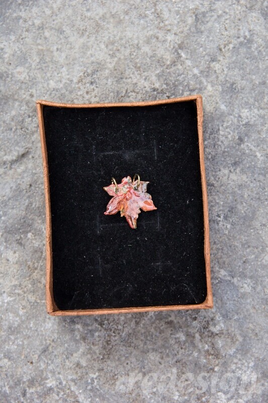 Small Red Multi-Colored polymer clay maple leaf charm