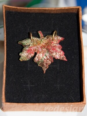 Red and Green polymer clay maple leaf necklace