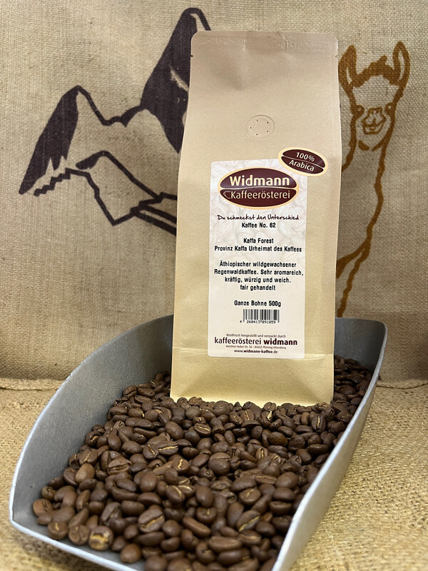 Kaffee No. 62 Kaffa Forest Äthopischer Regenwaldkaffee 500g Papierverbundverpackung Kaffee No. 62 Kaffa Forest Äthopischer Regenwaldkaffee 500g Papierverbundverpackung