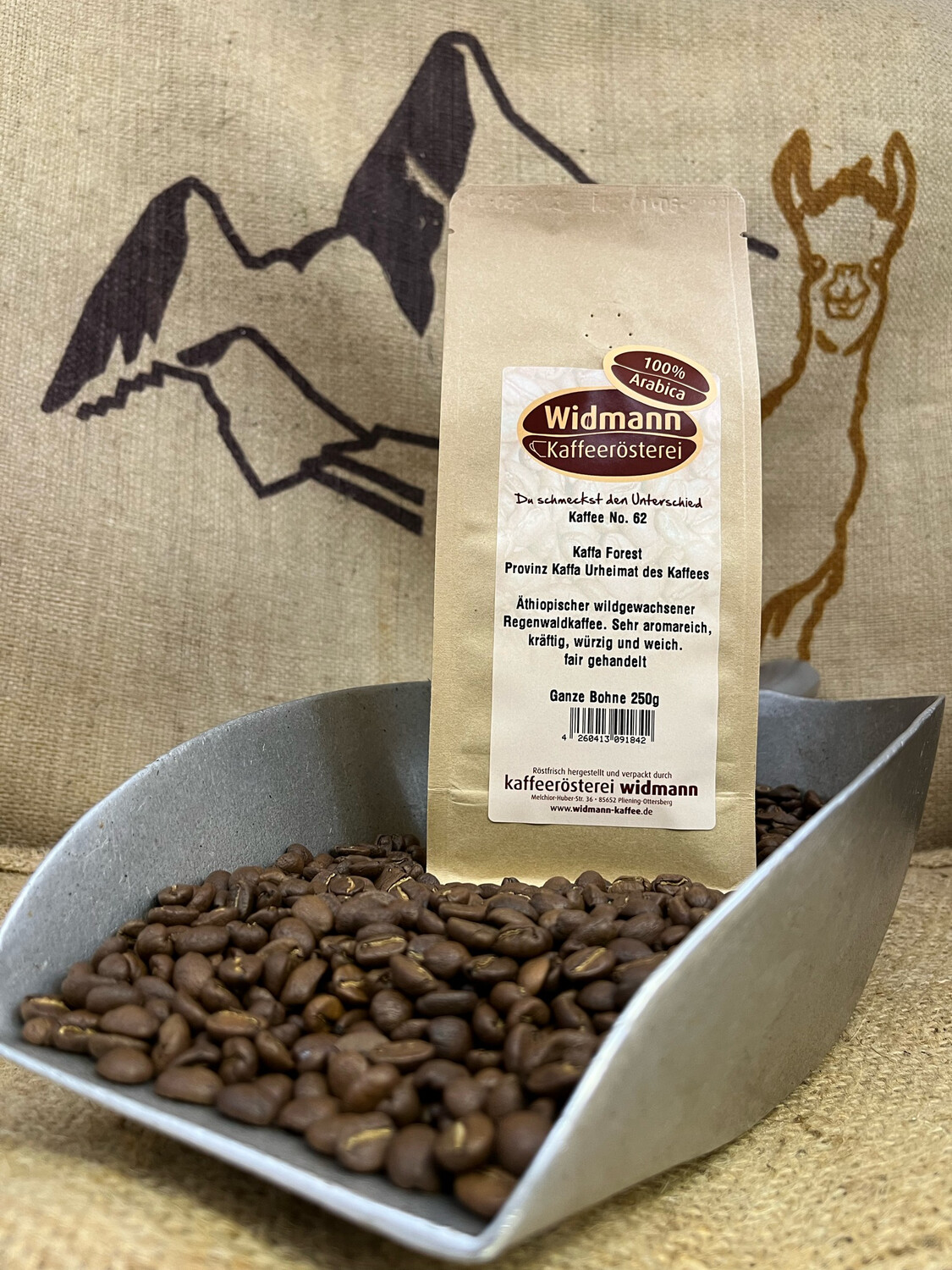 Kaffee No. 62
Kaffa Forest Äthopischer Regenwaldkaffee
250g Papierverbundverpackung