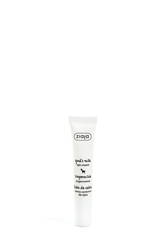 Ziaja Ziegenmilch Augencreme in weißer Tube mit schwarzer Aufschrift, 15 ml Inhalt