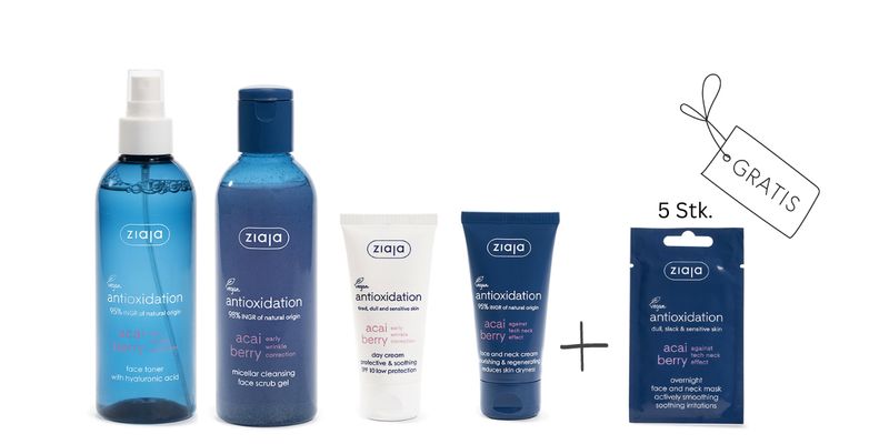 Ziaja ACAIBEERE antioxidatives Gesichtspflege-Set mit 5 GRATIS Gesichtsmasken