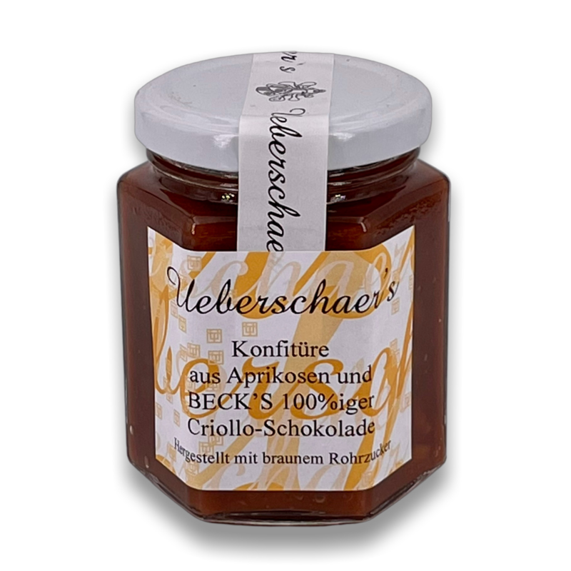 Konfitüre aus Aprikosen und BECK's 100%iger Criollo-Schokolade