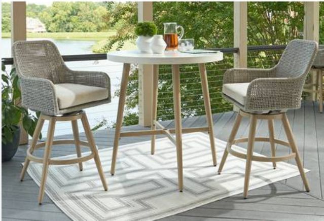 Ashley Furniture | OUTDOOR Counter Table & 2 Swivel Stools Ashley Furniture | OUTDOOR Counter Table & 2 Swivel Stools