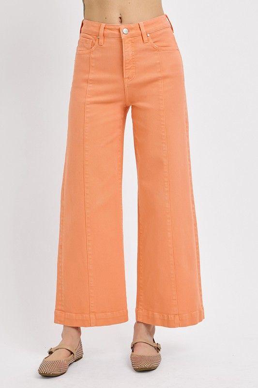 Risen Peach Crop Wide Denim