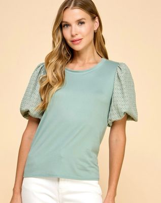 Sage Lace Sleeve Top