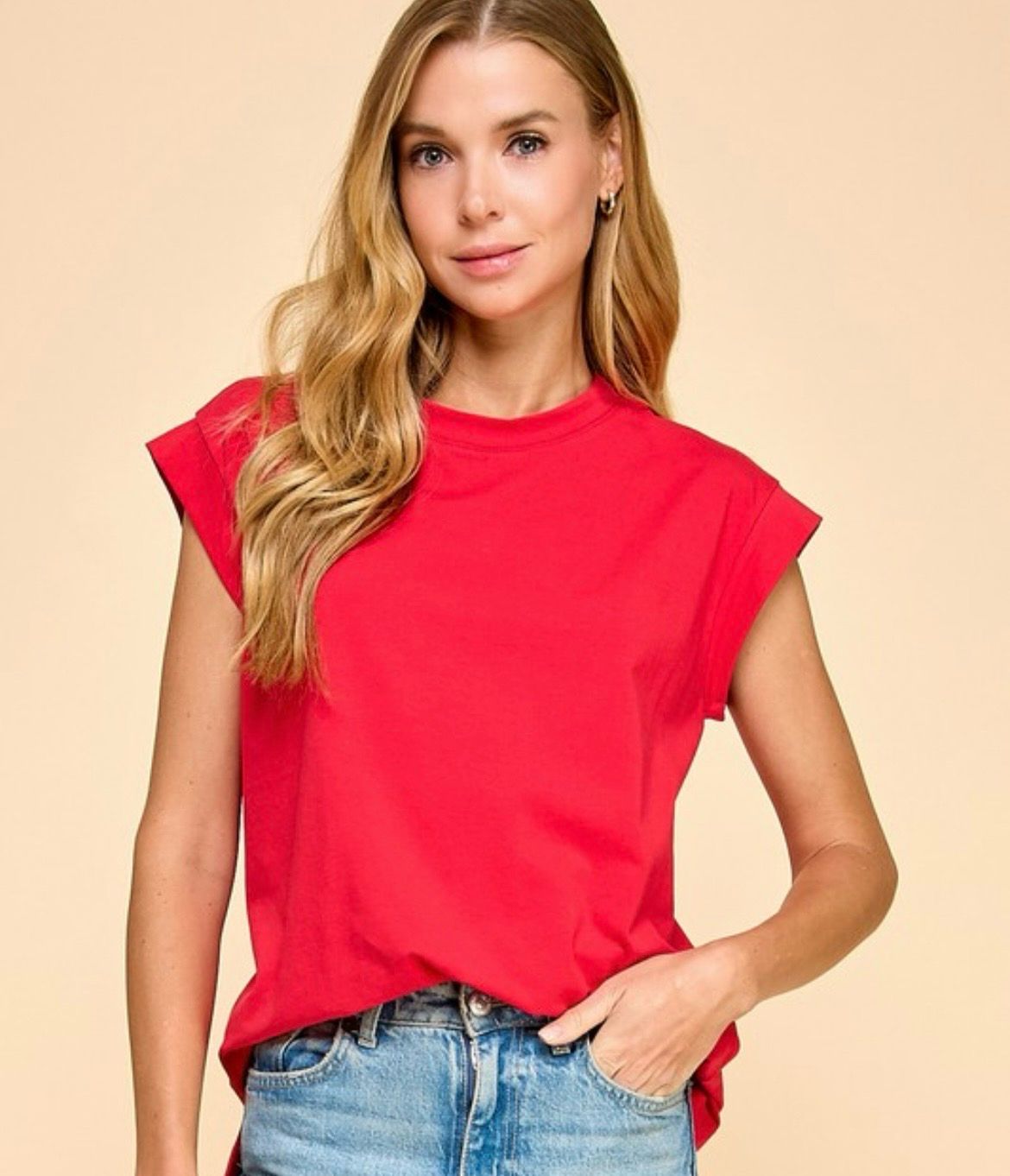 Cap Sleeve Tee, Red