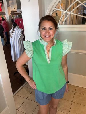 Contrast Stripe Top, Green