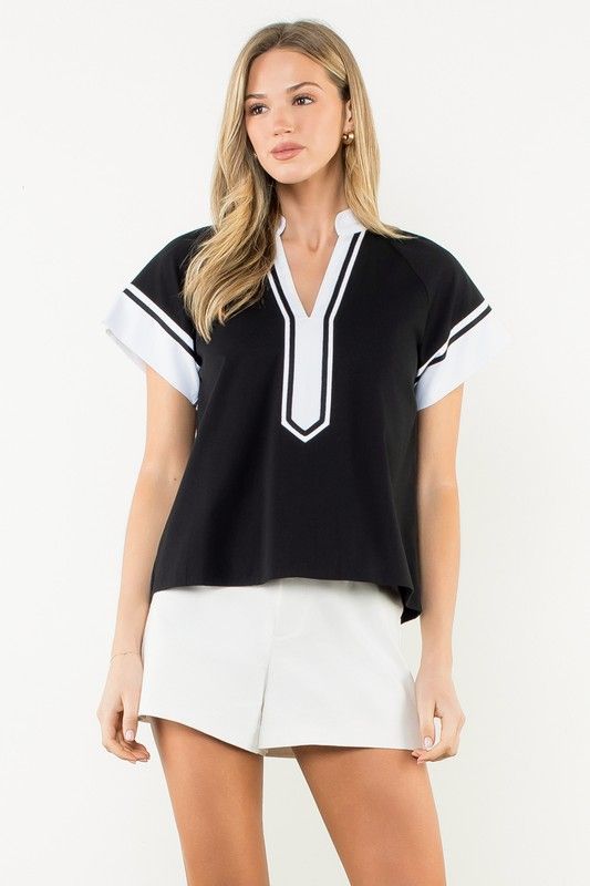 THML Contrast Trim Top, Black