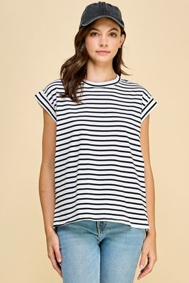 Cap Sleeve Tee, Black Stripe