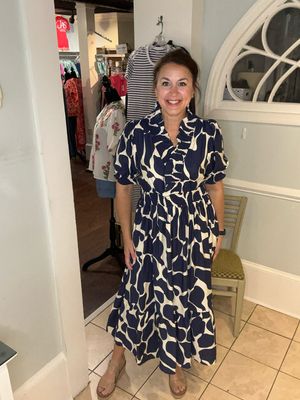 Ruffle Midi Dress, Navy