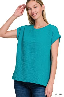 Double Gauze Top, Teal