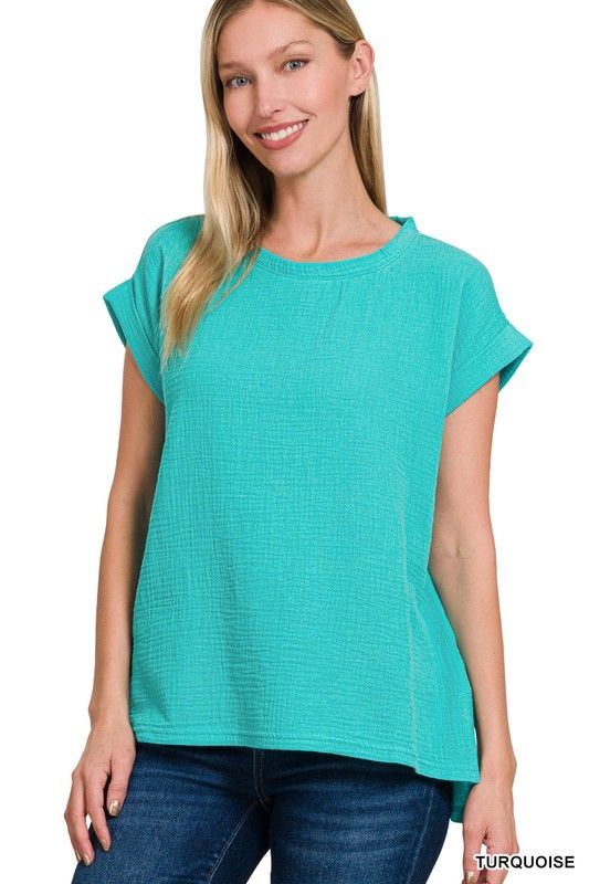 Double Gauze Top, Turquoise