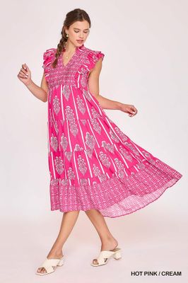 Border Print Dress, Pink