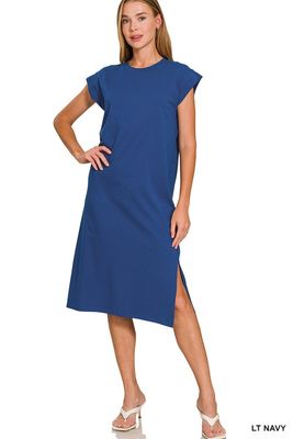 Cap Sleeve Midi Dress, Navy