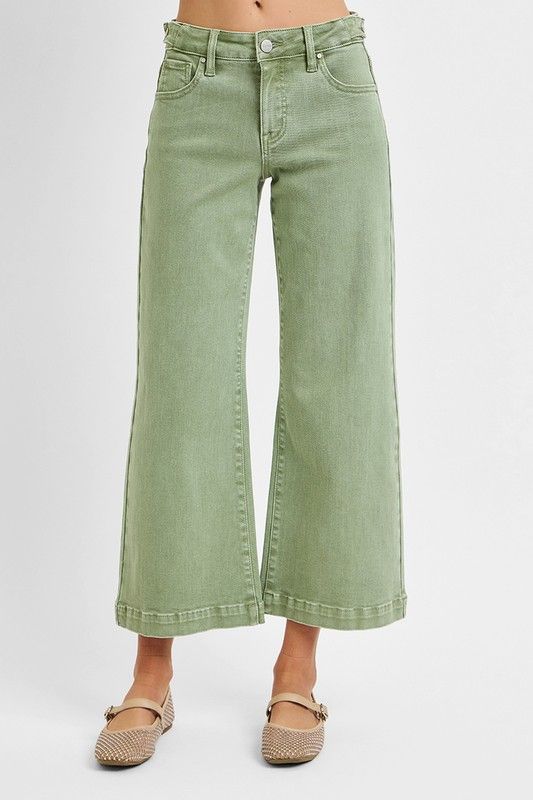 Risen Wide Leg Denim, Olive