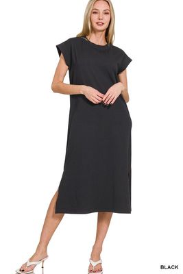 Cap Sleeve Midi Dress, Black