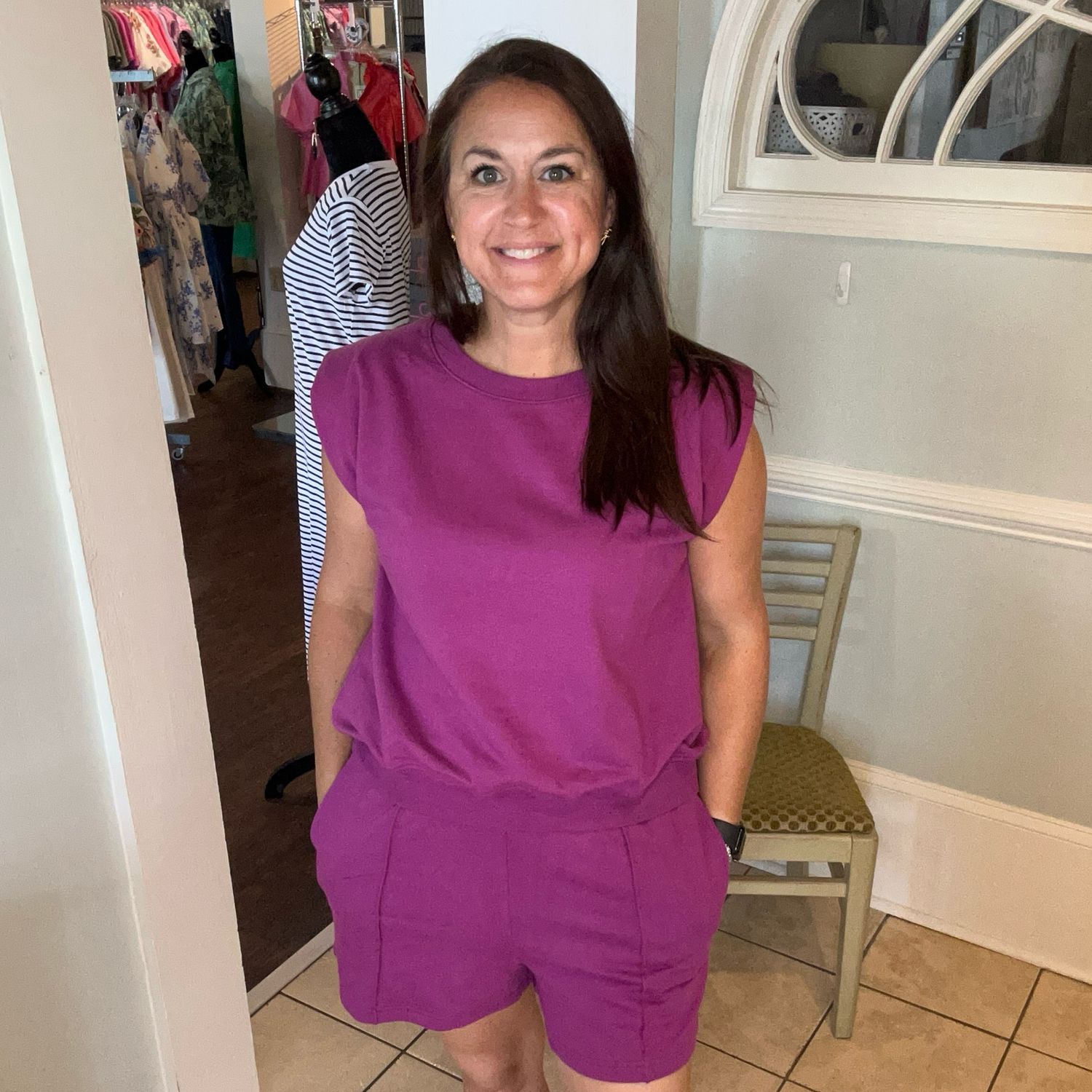 French Terry Shorts Set, Plum