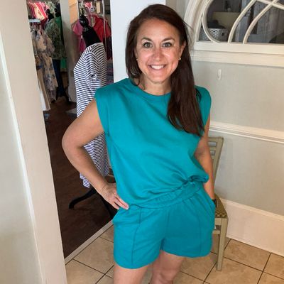 French Terry Shorts Set, Teal