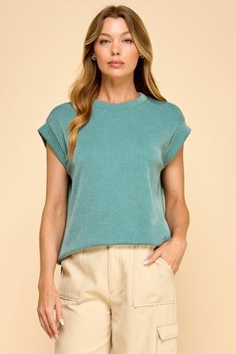 Cap Sleeve Ribbed Top, Seafoam