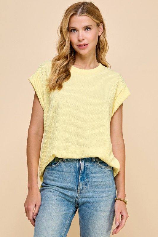 Sleeve Ribbed Top, Yellow