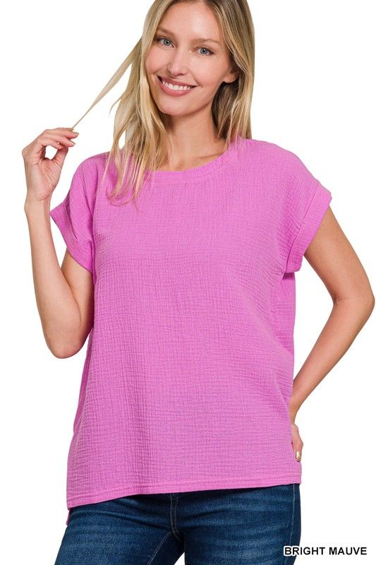 Double Gauze Top, Bright Mauve
