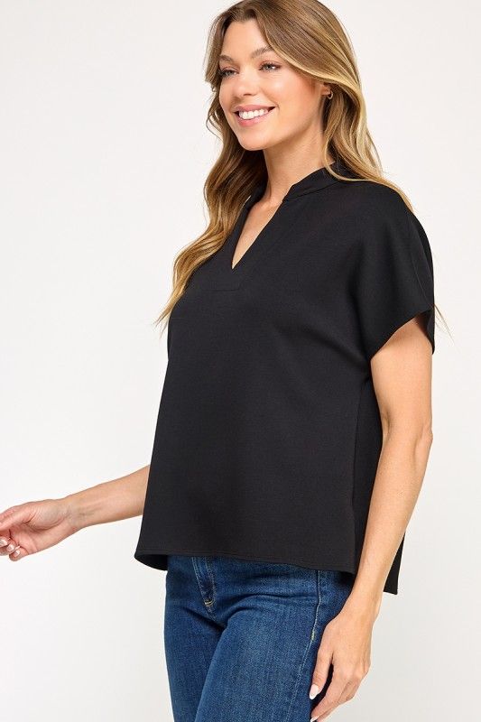 Luxe Modal Collared Top, Black