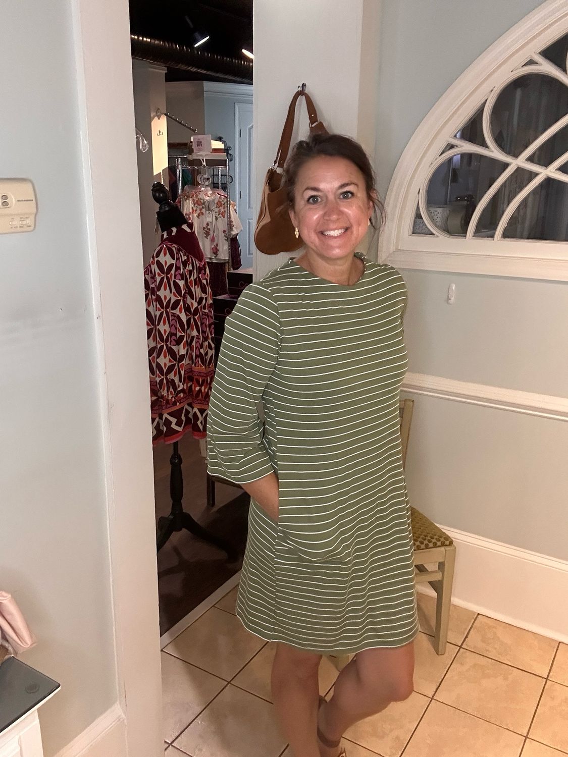 Striped Shift Dress, Olive
