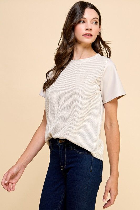 Leather Sleeve Top, Stone