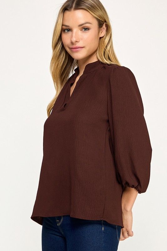 Maren Popover Blouse, Chocolate