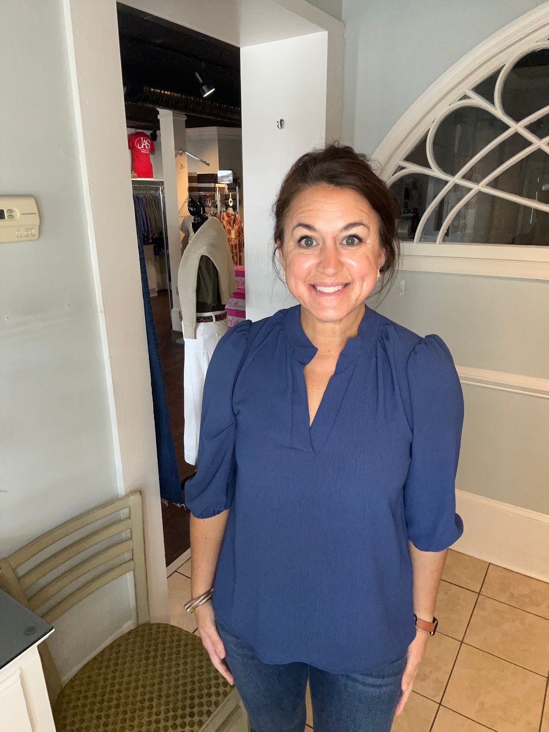 Maren Popover Blouse, Denim Blue