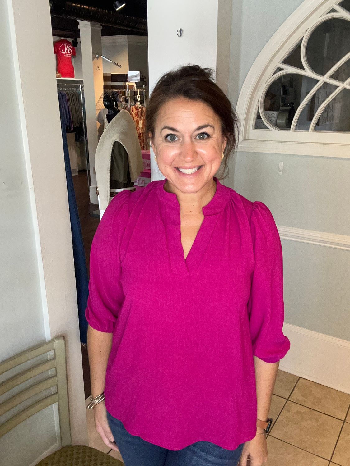 Maren Popover Blouse, Magenta