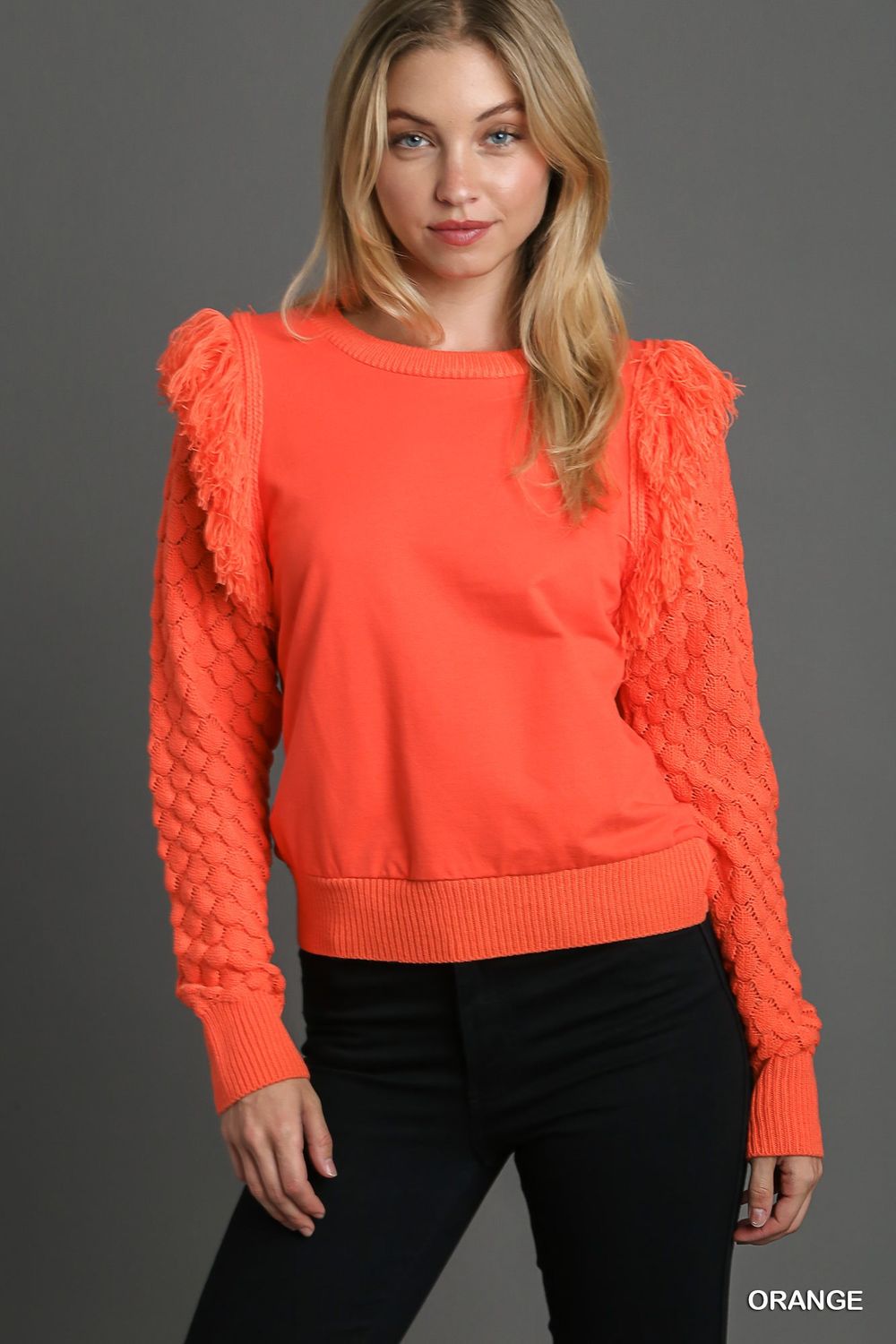 Crochet Trim Top, Orange