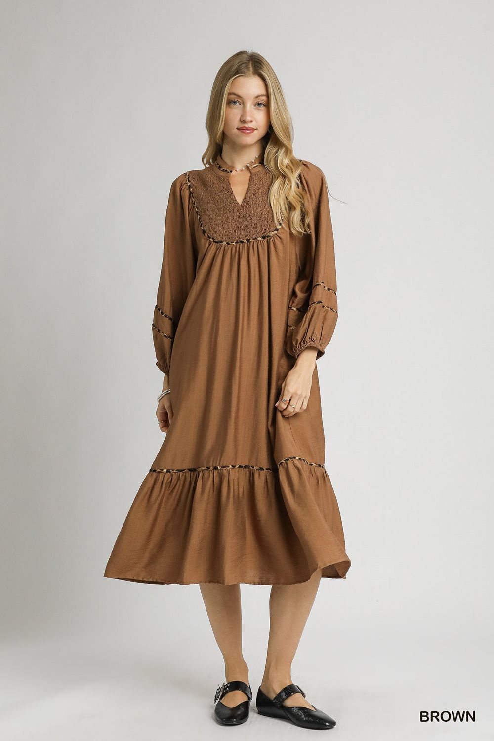 Leopard Trim Dress, Brown