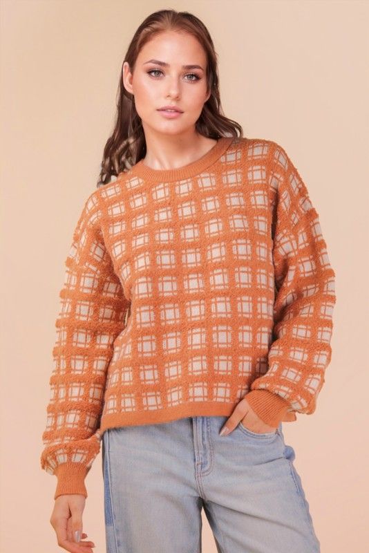 Checker Knit Sweater, Camel