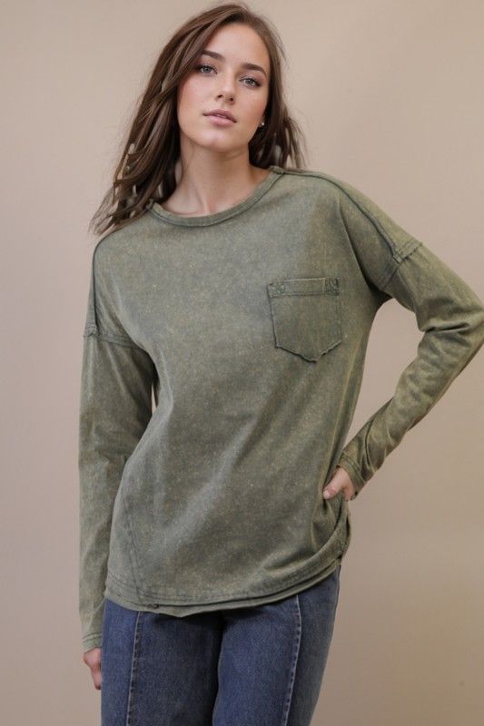 Mineral Washed Top, Sage