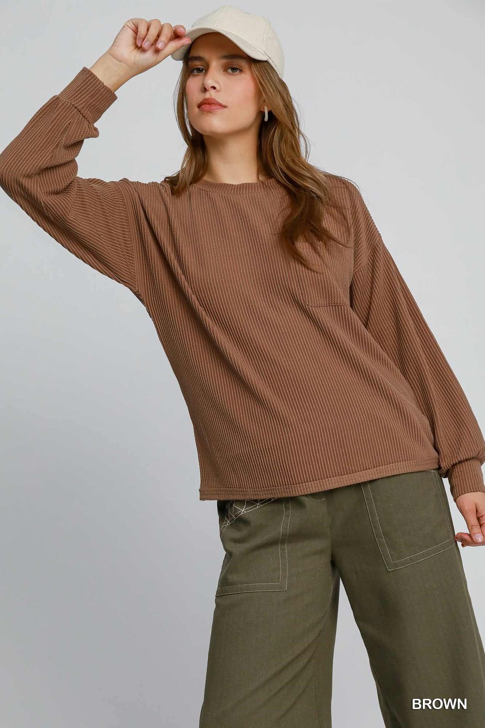 Textured Knit Top, Brown
