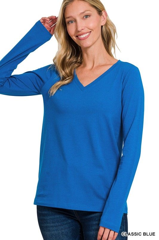 V-Neck LS Top, Blue