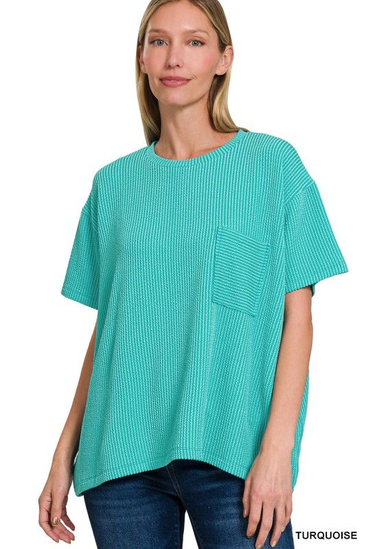 Ribbed Front Pocket Shirt, Turquoise