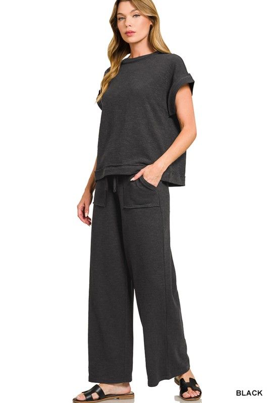 Slub Cotton Lounge Set, Black