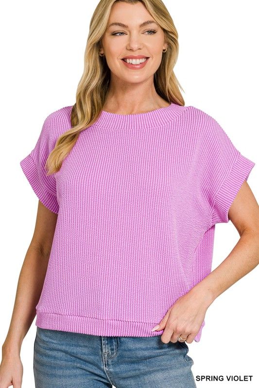 Ribbed Cap Sleeve Top, Violet