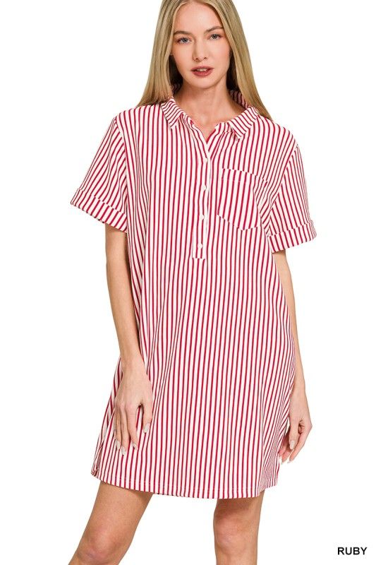 Striped Button Dress, Ruby