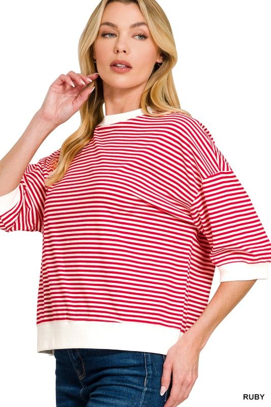 Jane Dolman Top, Ruby Stripe