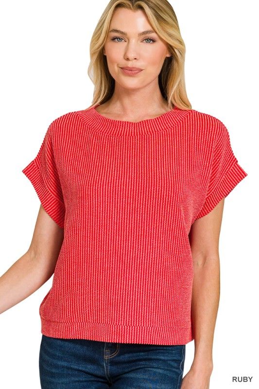 Ribbed Cap Sleeve Top, Ruby