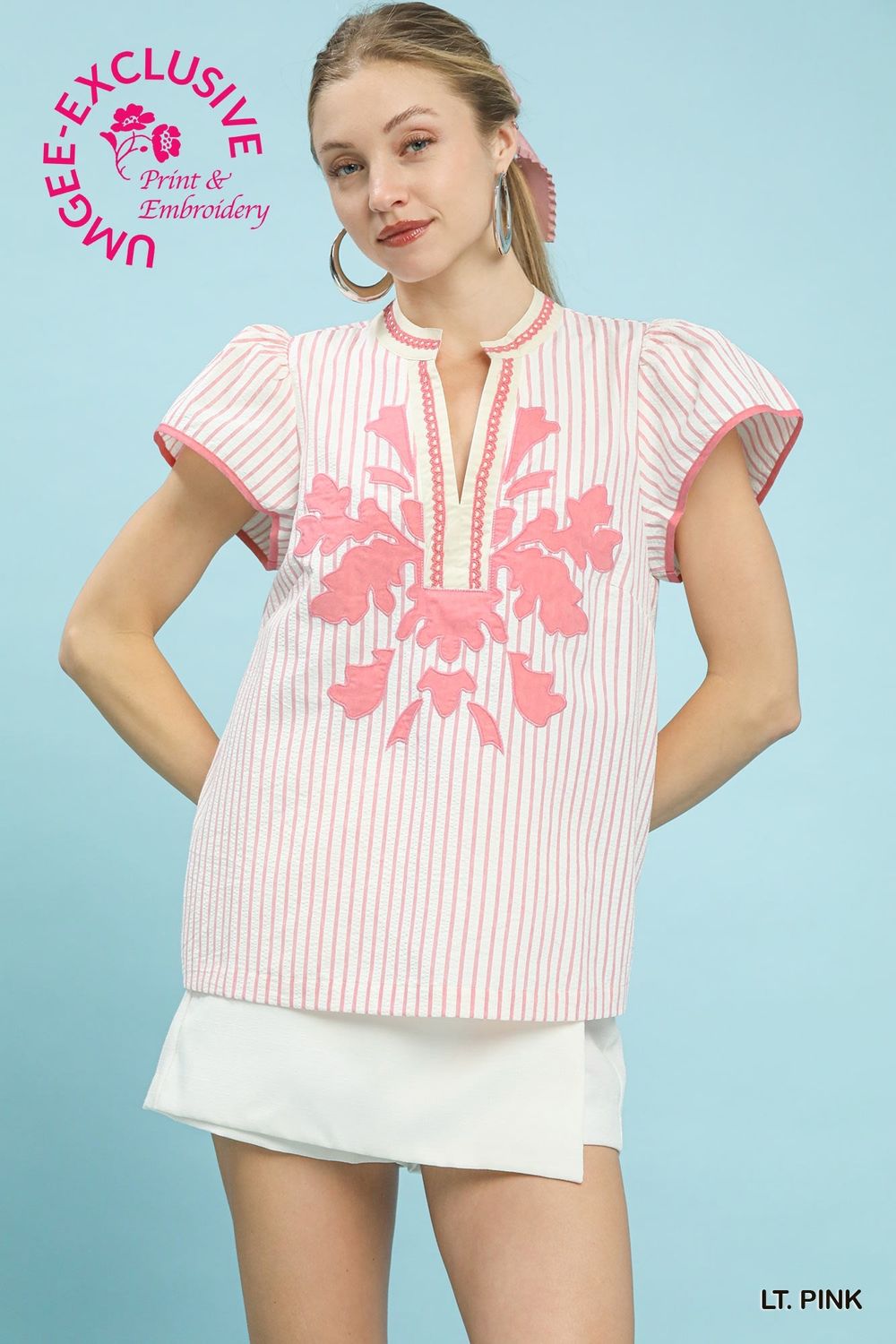 Stripe Top with Lace Trim, Pink