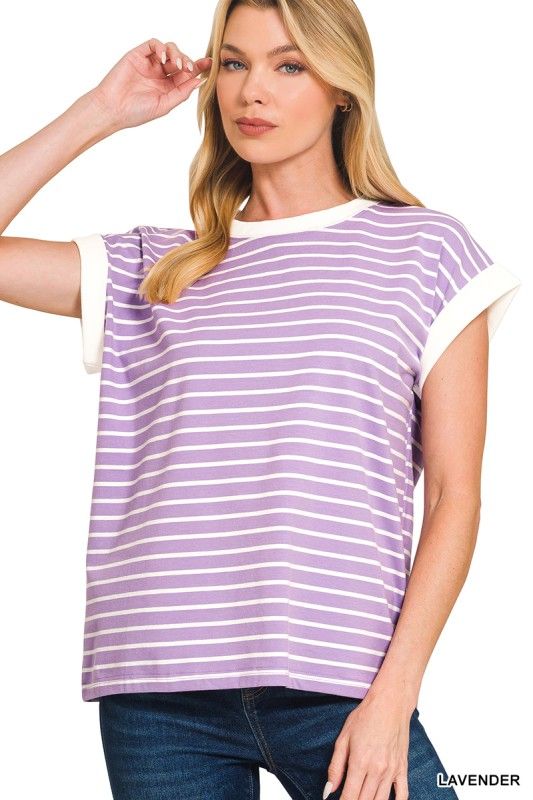 Striped Cap Sleeve Top, Lavender