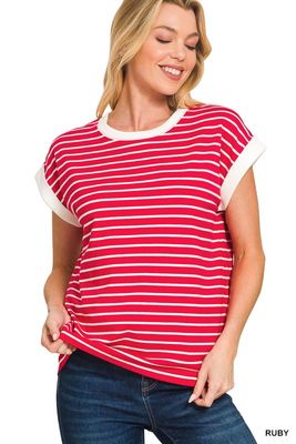 Striped Cap Sleeve Top, Ruby