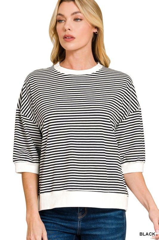 Jane Dolman Top, Black Stripe