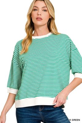 Jane Dolman Top, Green Stripe