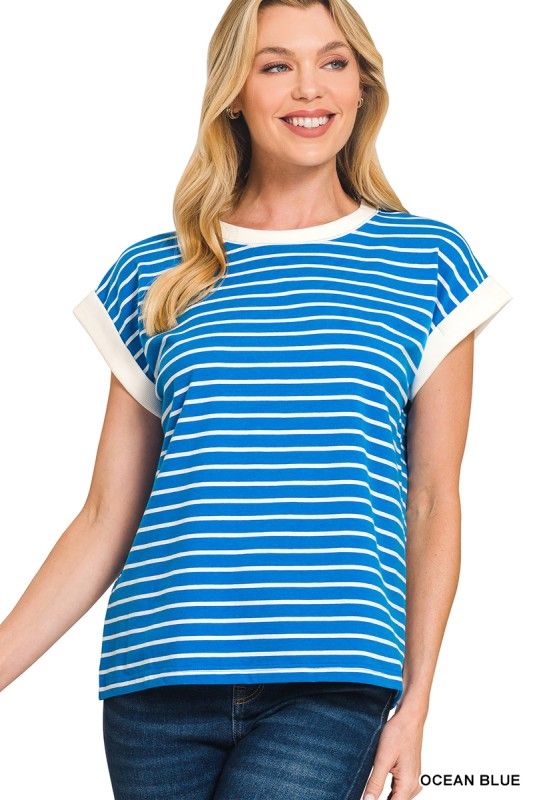 Striped Cap Sleeve Top, Ocean